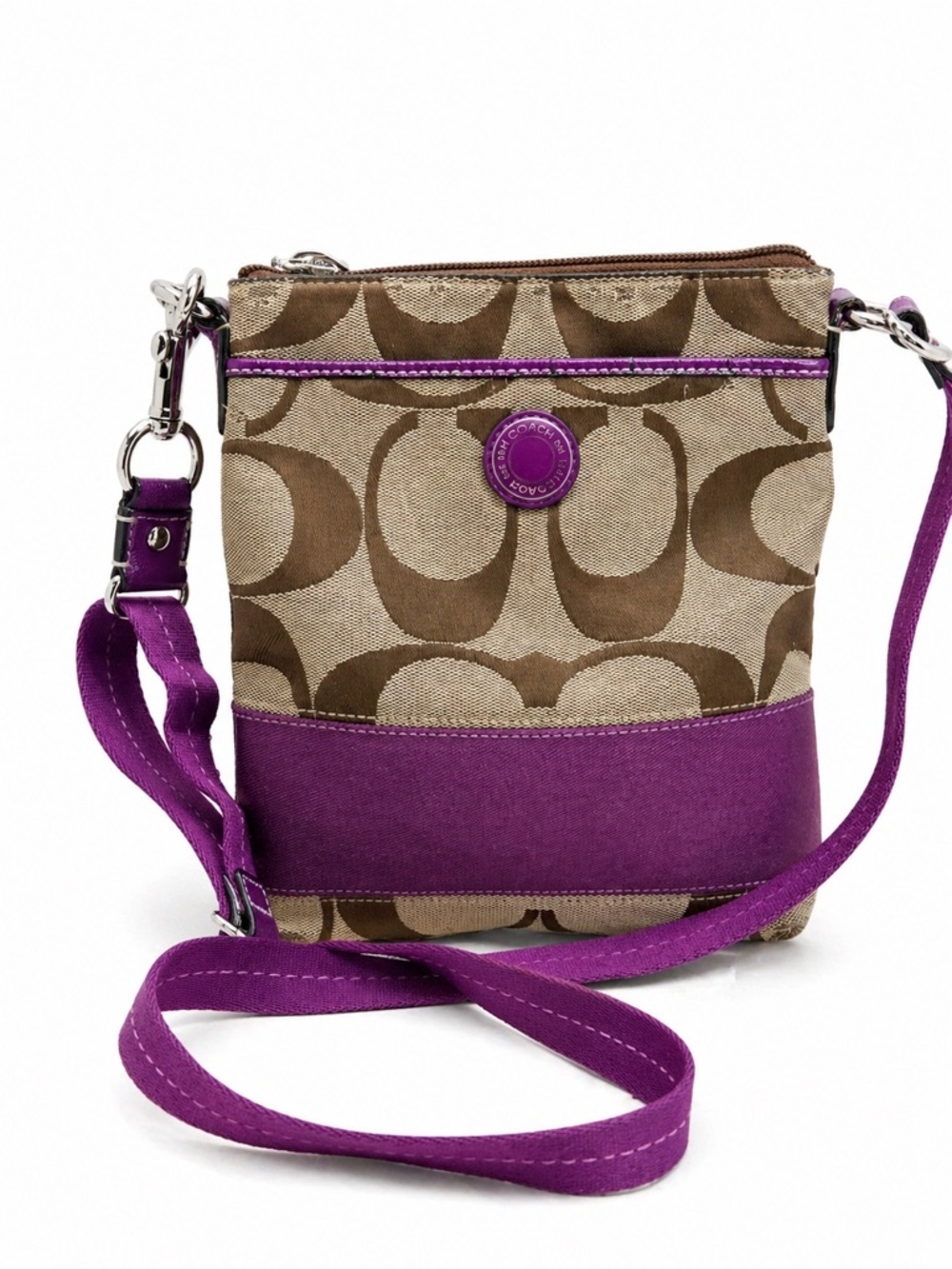 Coach Signature File Bag Khaki Purple Heritage Stripe Crossbody Y2K Flawed